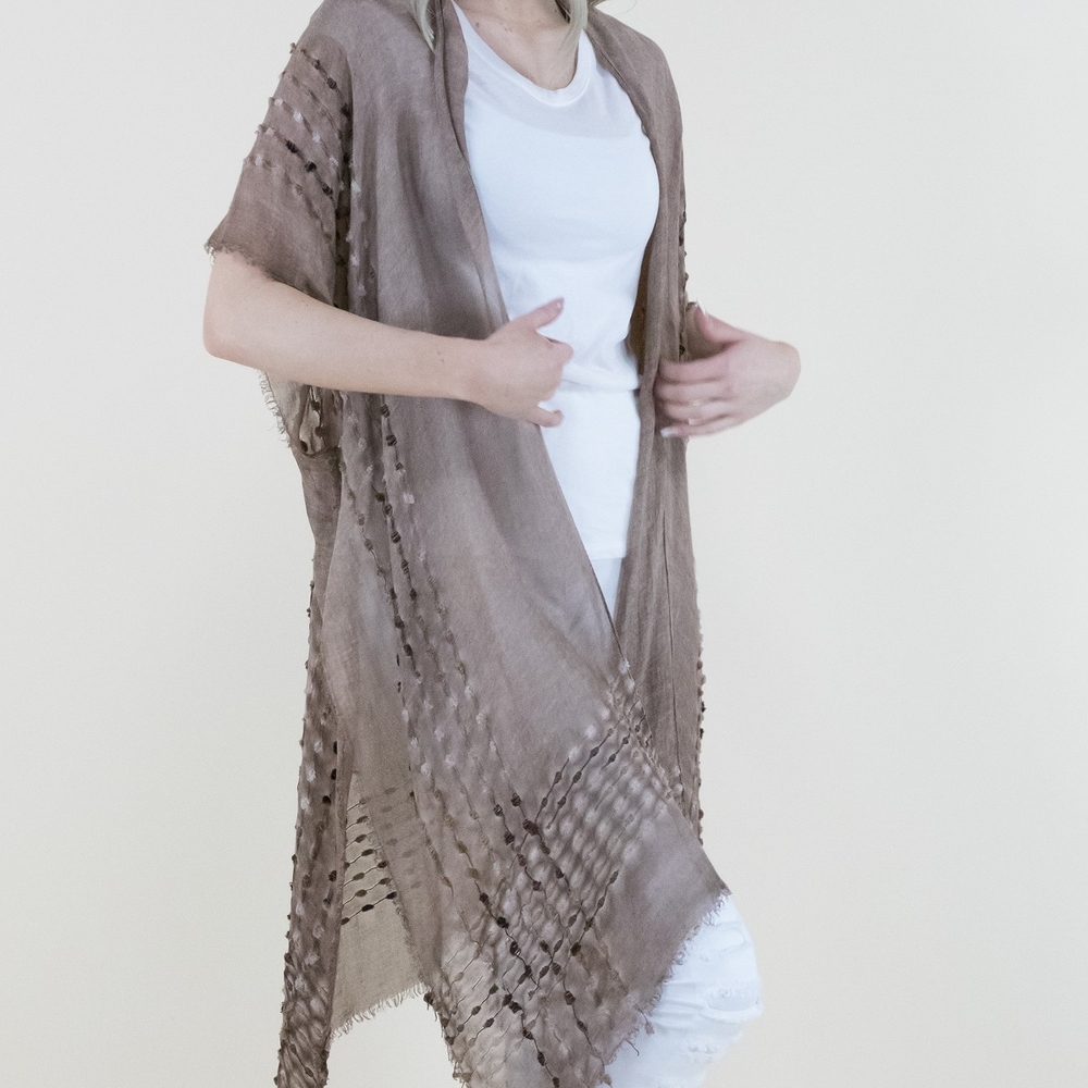 NWT CR Logo Taupe Textured Open-Front Shawl Cardigan